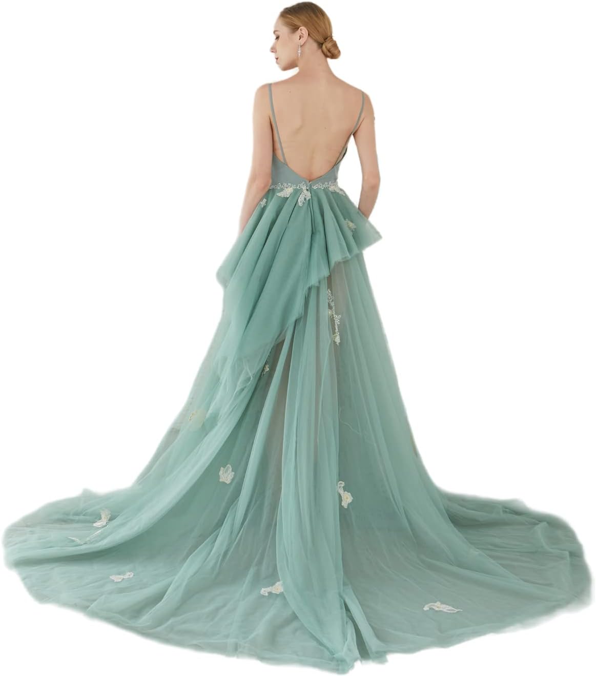 Customized high-end Women's Suspender Evening Dress Women's Fashion Backless Long Cocktail Dress Green - Image 5