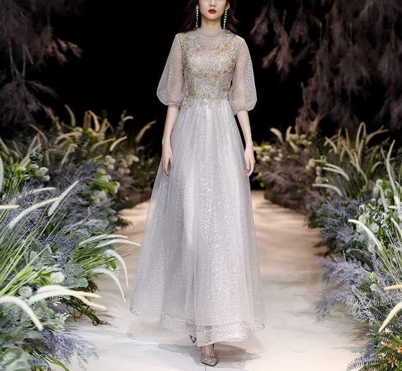 DAVBIR Long Sleeves Prom Dresses Elegant O-Neck Appliques Lace A-line Floor-Length Long Women Evening Gowns Optimal Choice (Color : As Shown, Size : Small) - Image 8