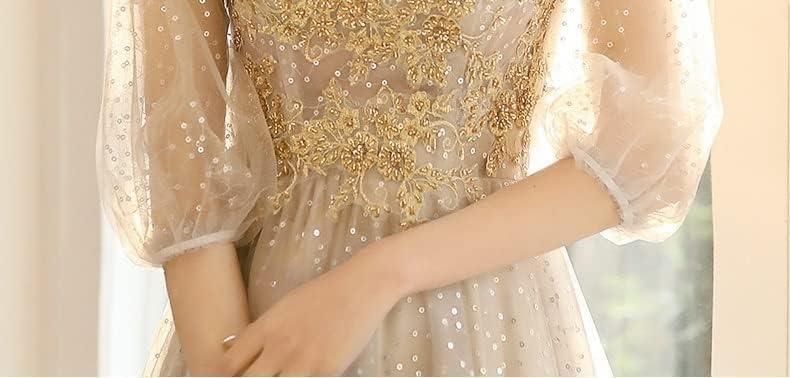 DAVBIR Long Sleeves Prom Dresses Elegant O-Neck Appliques Lace A-line Floor-Length Long Women Evening Gowns Optimal Choice (Color : As Shown, Size : Small) - Image 5