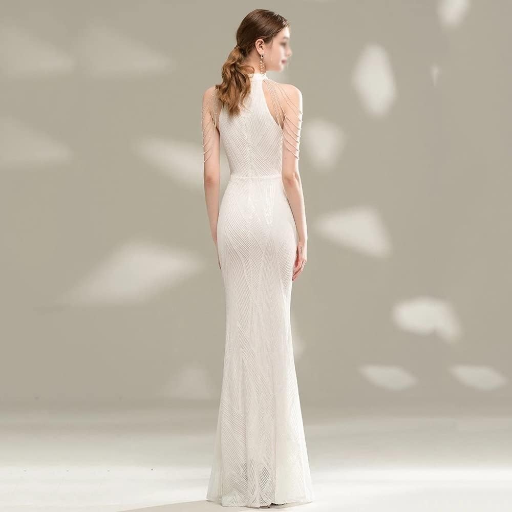 DAVBIR Off Shoulder Sequin Evening Dress Skinny Long Dress Women's Party,Elegant Long Neckline Sequin Fishtail Evening Dress - Image 5