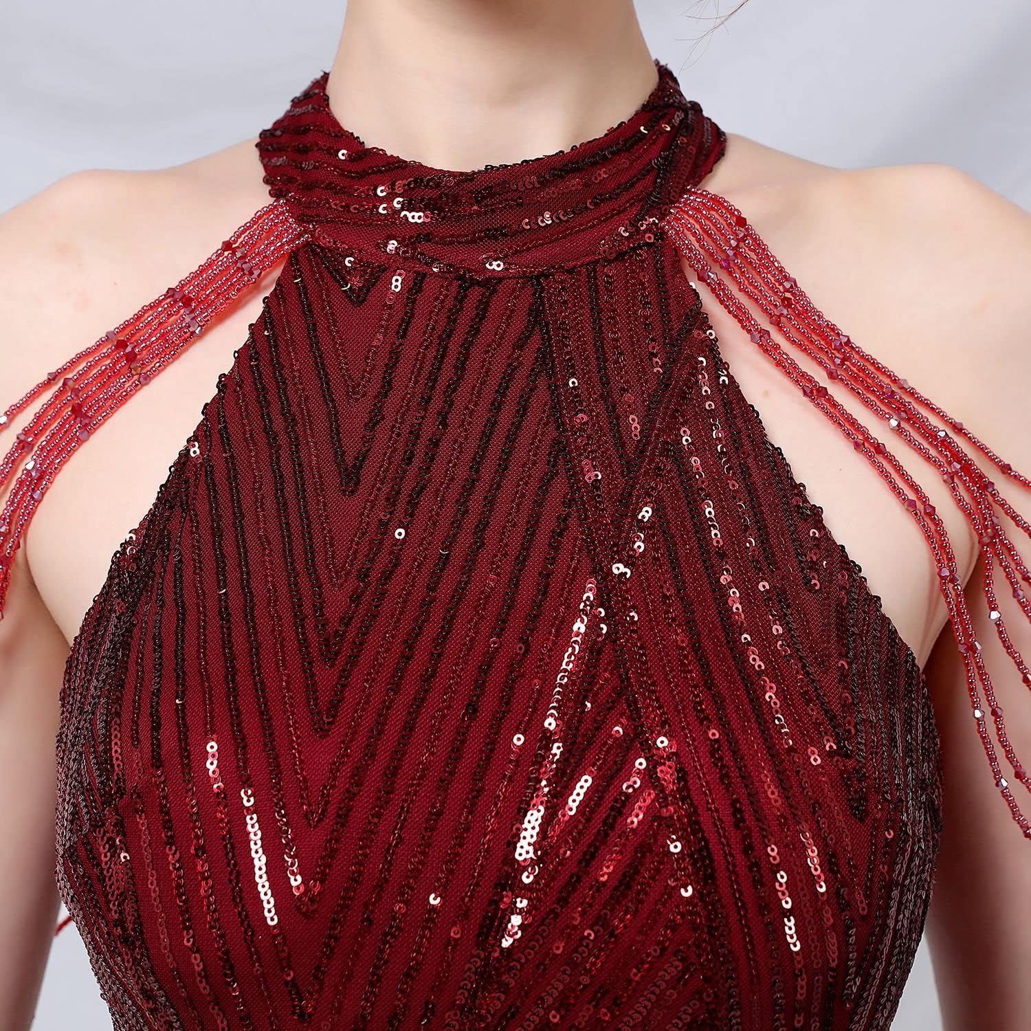 DAVBIR Off Shoulder Sequin Evening Dress Skinny Long Dress Women's Party,Elegant Long Neckline Sequin Fishtail Evening Dress - Image 4