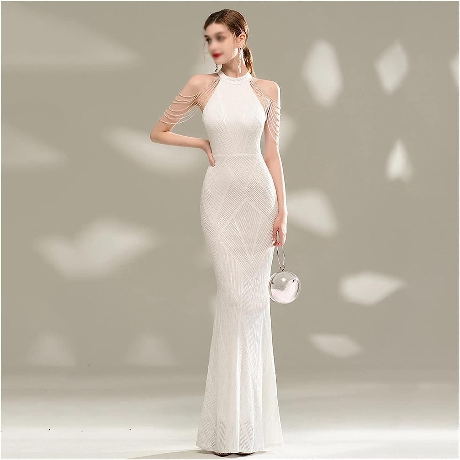 DAVBIR Off Shoulder Sequin Evening Dress Skinny Long Dress Women's Party,Elegant Long Neckline Sequin Fishtail Evening Dress - Image 7