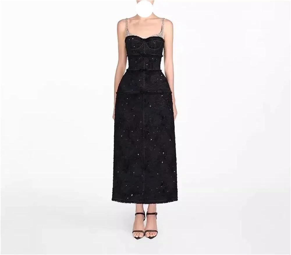 DHFIRUFSHLO Women's Black Strapless Gown Slim Waist Evening Dress Chinese Style Formal Party - Image 2