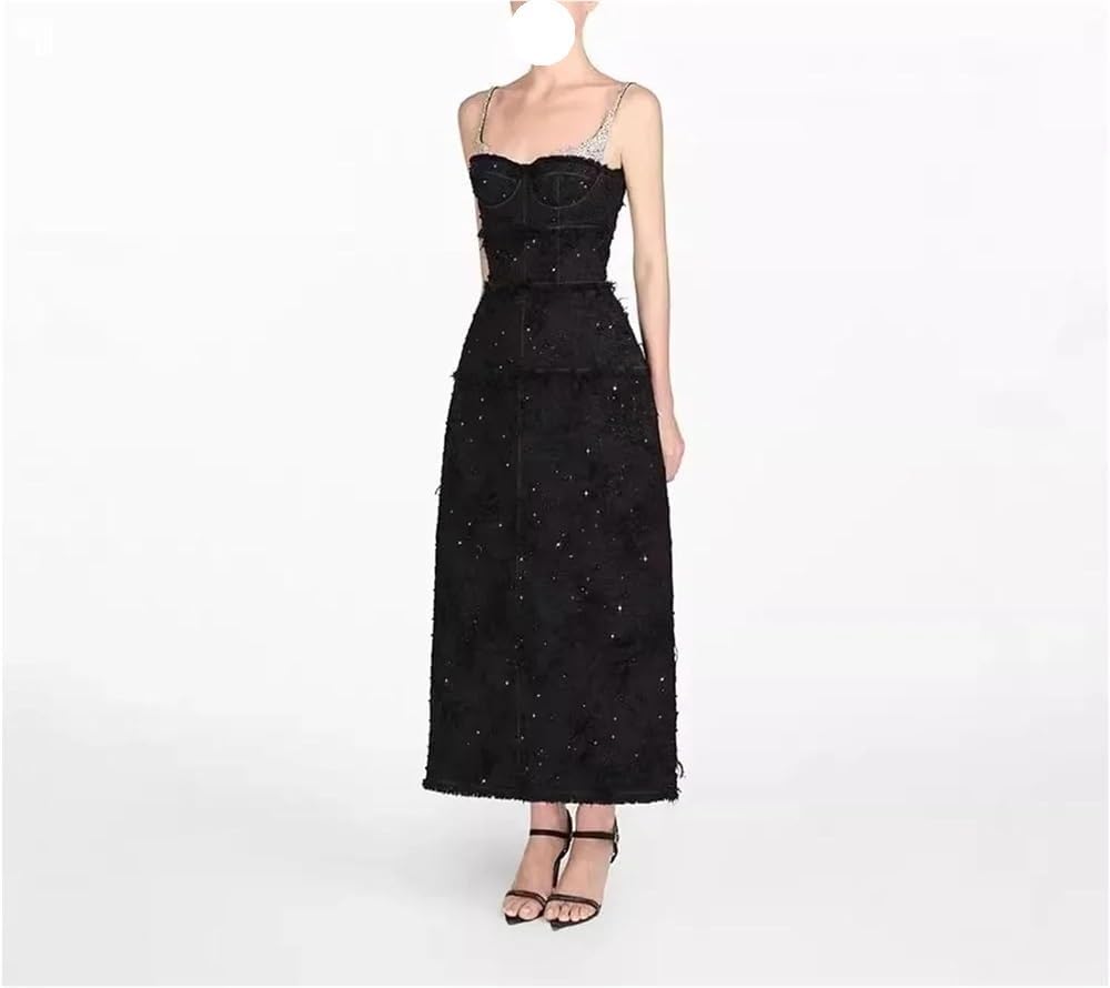 DHFIRUFSHLO Women's Black Strapless Gown Slim Waist Evening Dress Chinese Style Formal Party - Image 3