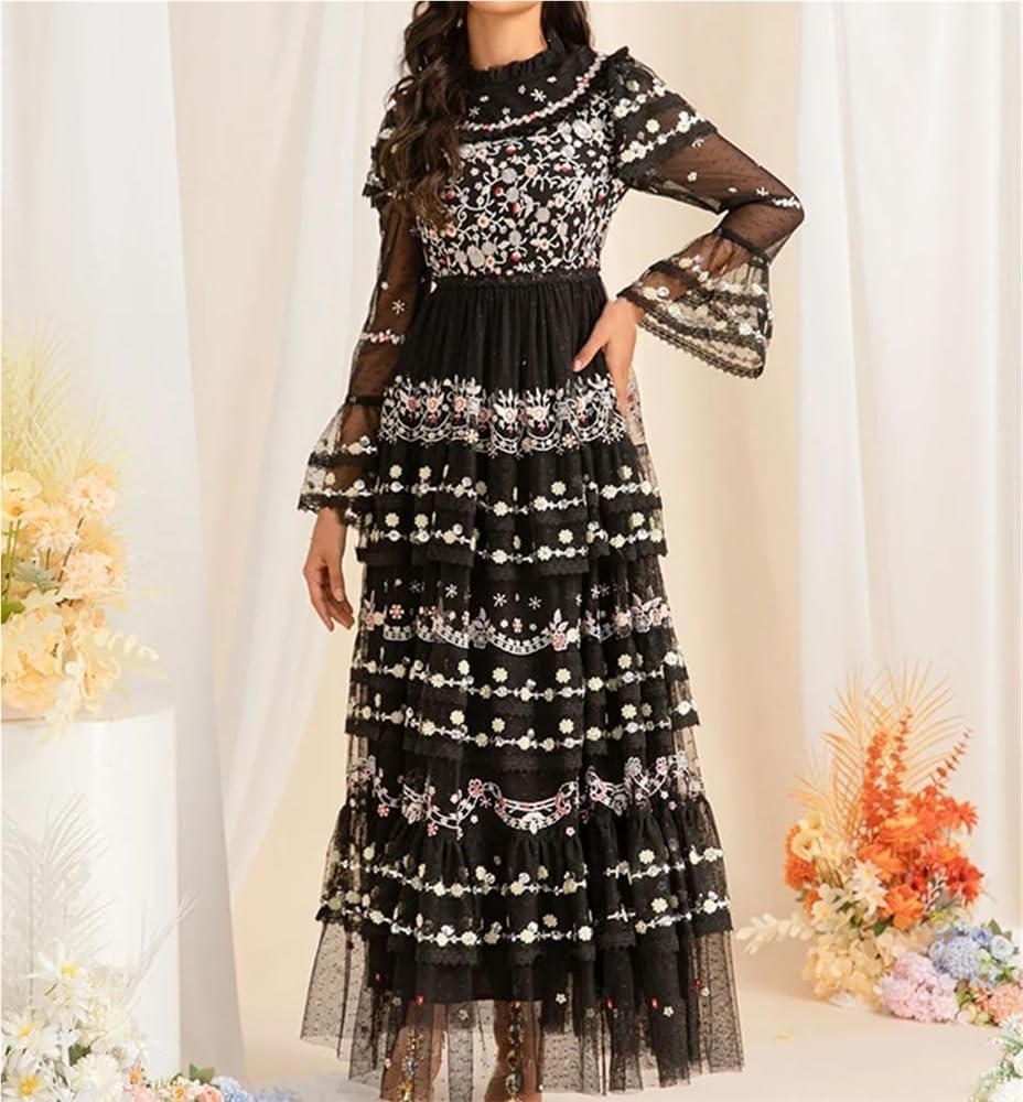 DHFIRUFSHLO Women's Embroidered Sequin Long Dress Holiday Party Evening Gown Elegant Dress - Image 3