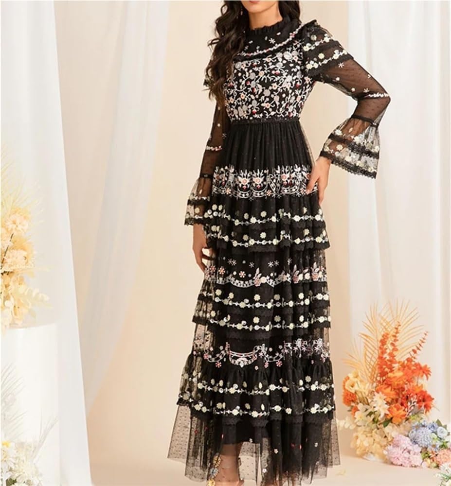 DHFIRUFSHLO Women's Embroidered Sequin Long Dress Holiday Party Evening Gown Elegant Dress - Image 5