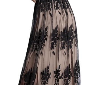 Dokotoo Womens Formal Dresses Deep V-Neck Embroidered Lace Mesh Evening Party Prom Dress Long Wedding Dress