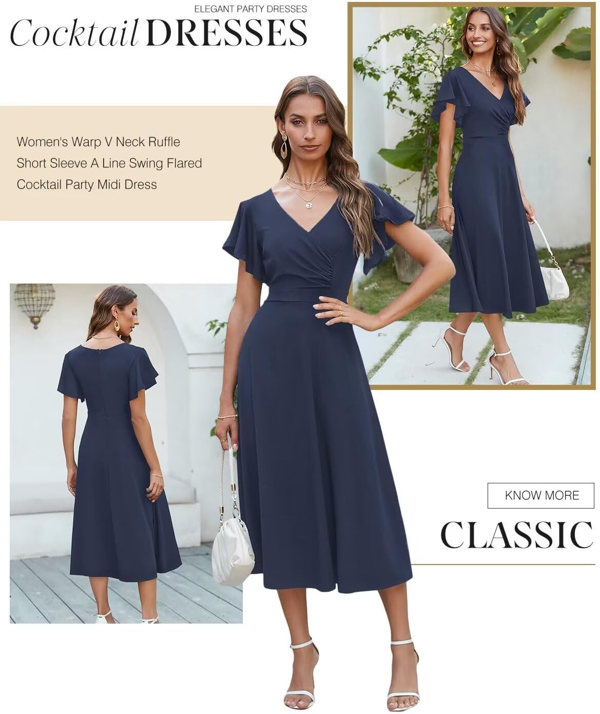 Dokotoo Women's V Neck Elegant Party Dress Short Sleeve Skater Dress Wedding Guest Dresses - Image 4