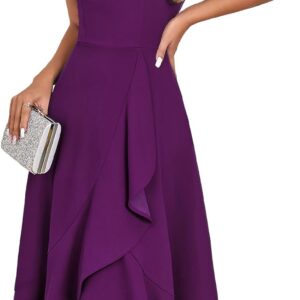 DRESSTELLS Women's Cocktail Party Dress, Formal Wedding Guest High Low Dress, Fit Flare Holiday Prom Dress