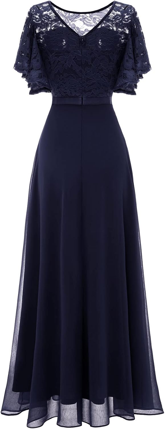 DRESSTELLS Womens Formal Dresses for Wedding Guest Bridesmaid Long Prom Empire Waist Lace Dress Evening Gown 2025 - Image 2