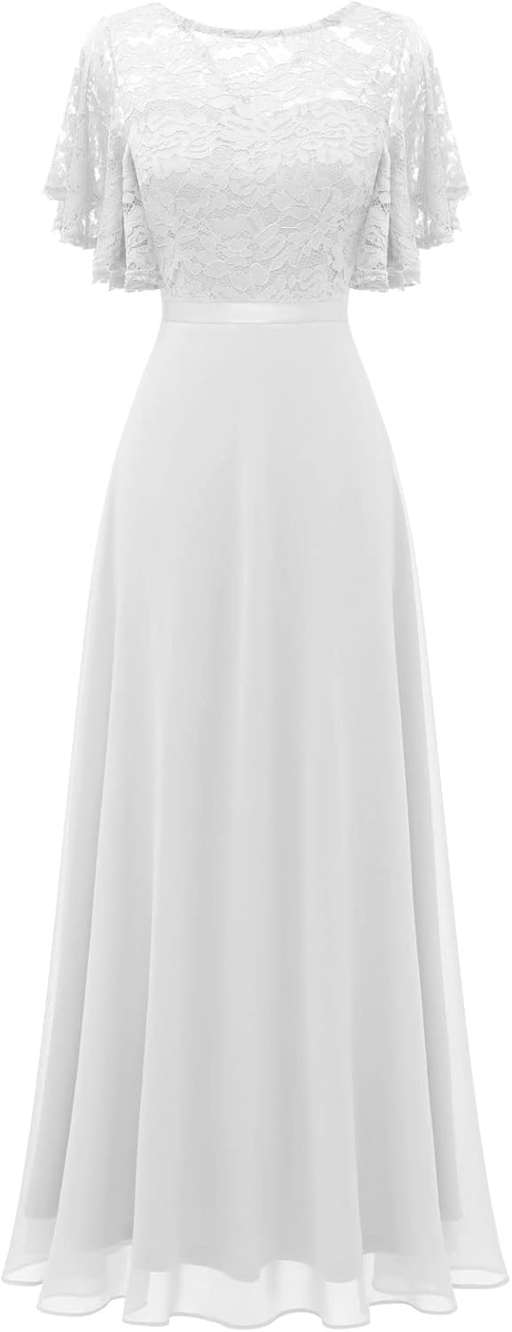 DRESSTELLS Womens Formal Dresses for Wedding Guest Bridesmaid Long Prom Empire Waist Lace Dress Evening Gown 2025 - Image 9