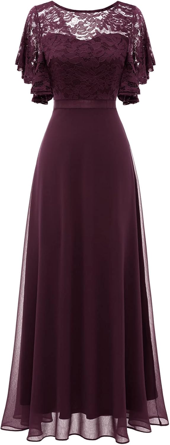 DRESSTELLS Womens Formal Dresses for Wedding Guest Bridesmaid Long Prom Empire Waist Lace Dress Evening Gown 2025 - Image 8