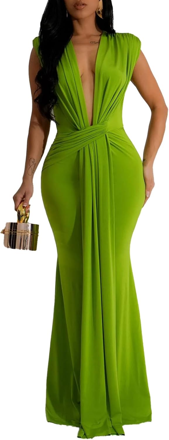 Ekaliy Elegant Bodycon Dresses for Women Deep V Neck Maxi Dress Mermaid Long Dress - Image 10