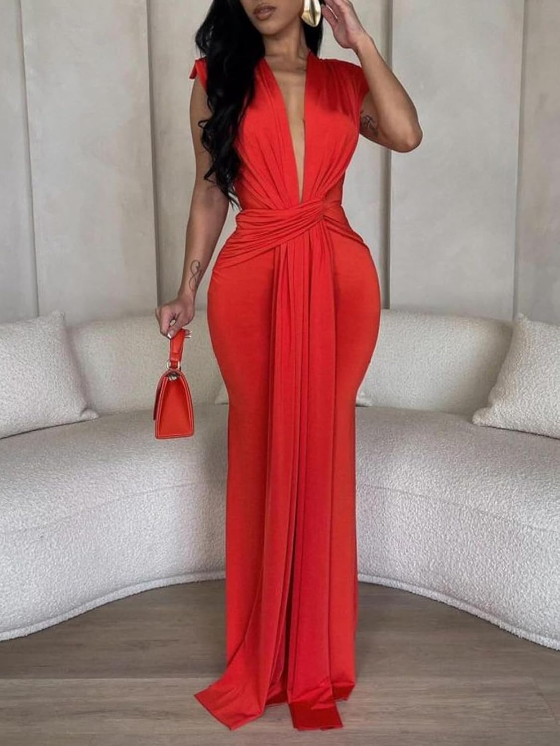 Ekaliy Elegant Bodycon Dresses for Women Deep V Neck Maxi Dress Mermaid Long Dress - Image 2