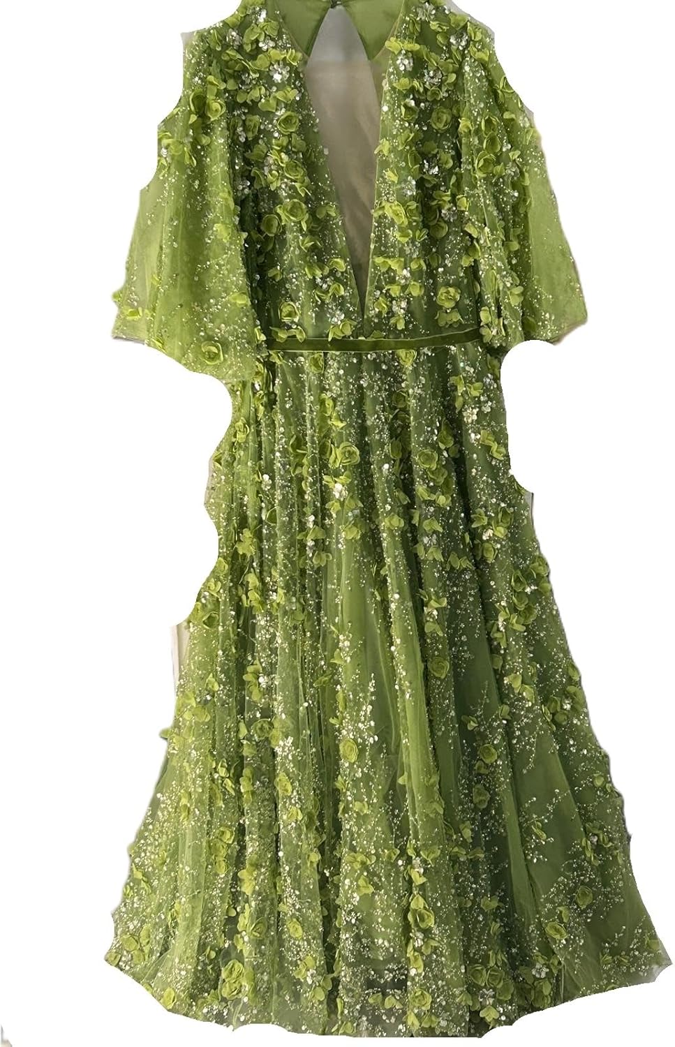 Elegant Floral Evening Dress, Lime Green with Sequins, Long Formal Gown