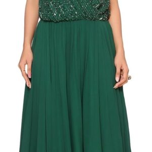 Emerald Green Hand Embroidered Evening Party Gown