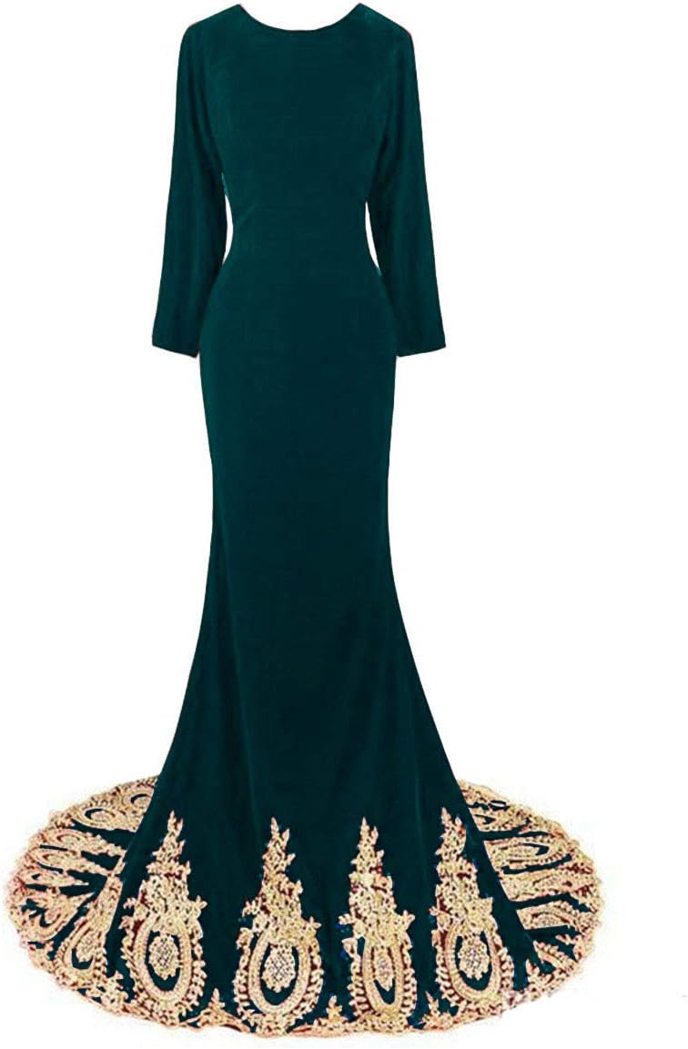 Emmani Women's Long Sleeve Velvet Evening Dress Mermaid Prom Party Dresses - Image 7