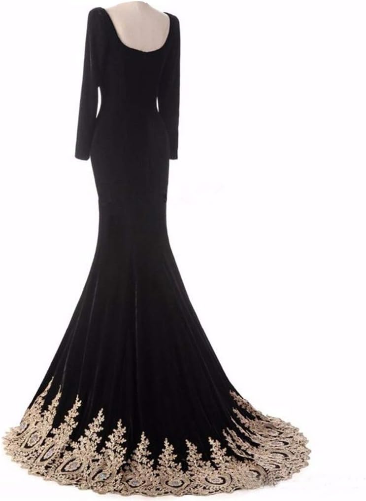 Emmani Women's Long Sleeve Velvet Evening Dress Mermaid Prom Party Dresses - Image 4