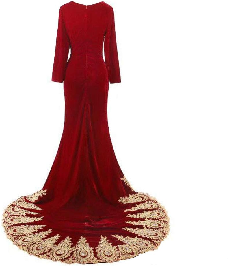 Emmani Women's Long Sleeve Velvet Evening Dress Mermaid Prom Party Dresses - Image 2