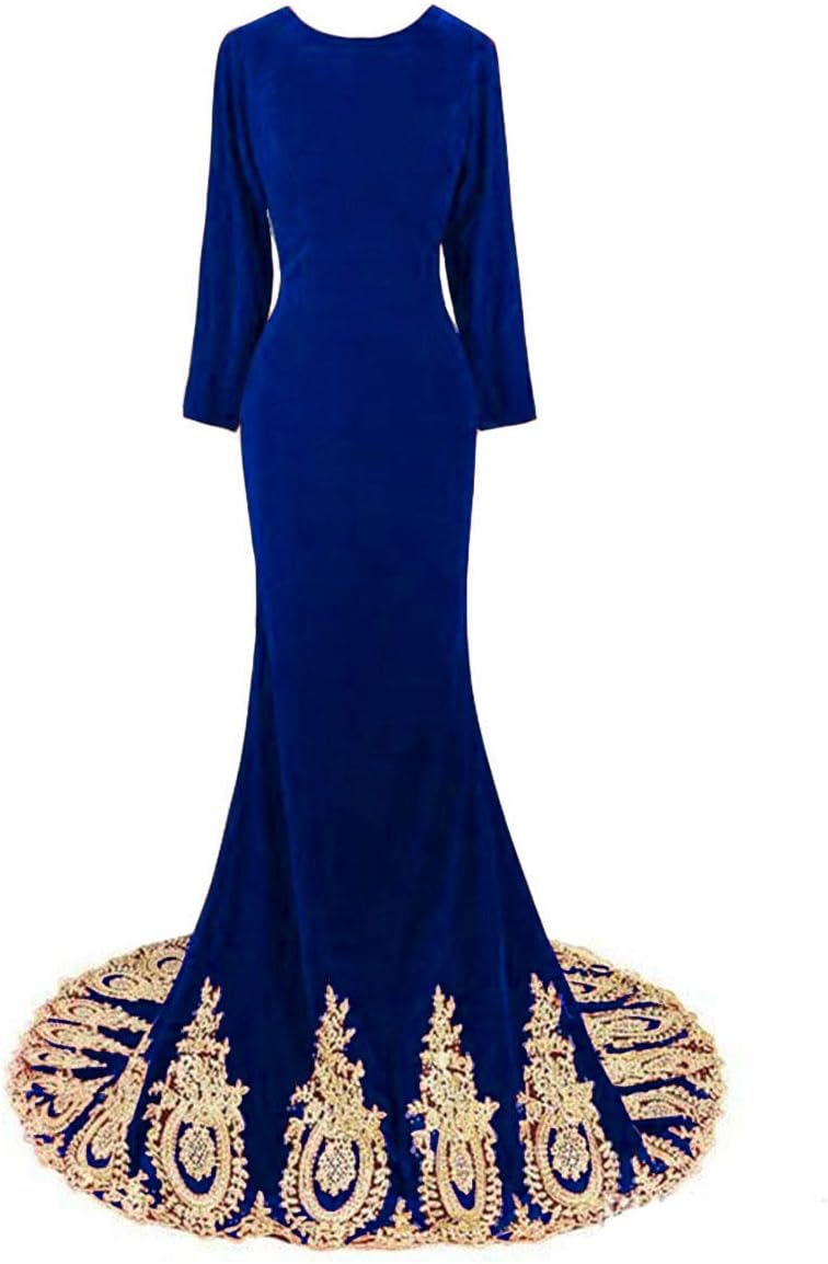 Emmani Women's Long Sleeve Velvet Evening Dress Mermaid Prom Party Dresses - Image 8