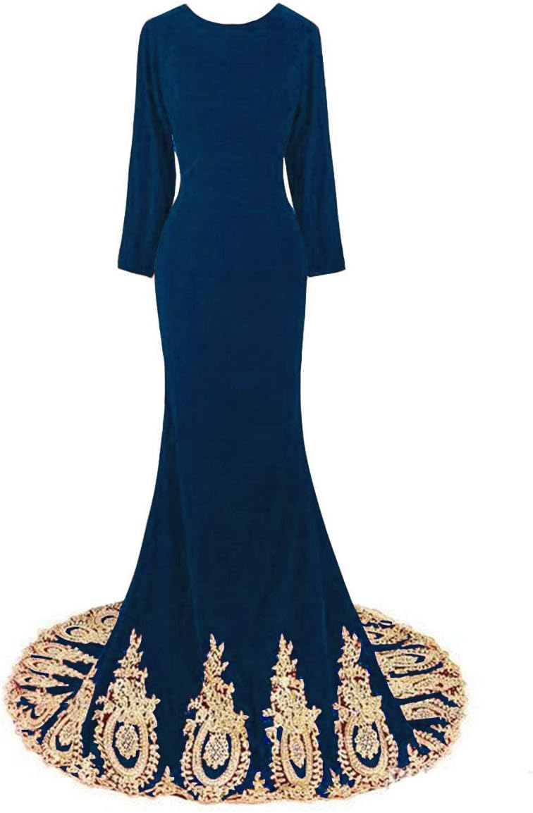 Emmani Women's Long Sleeve Velvet Evening Dress Mermaid Prom Party Dresses - Image 6