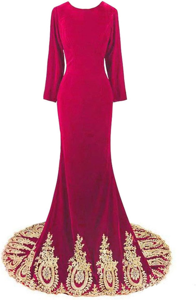 Emmani Women's Long Sleeve Velvet Evening Dress Mermaid Prom Party Dresses - Image 9