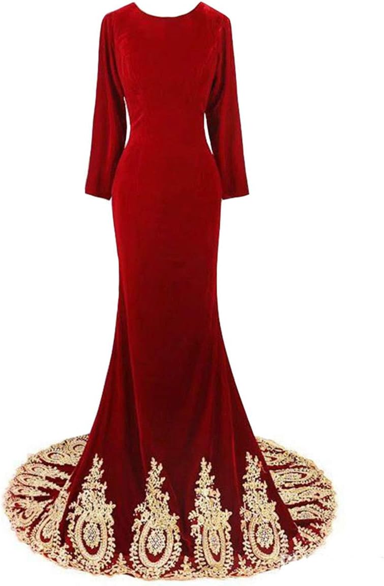 Emmani Women's Long Sleeve Velvet Evening Dress Mermaid Prom Party Dresses - Image 10
