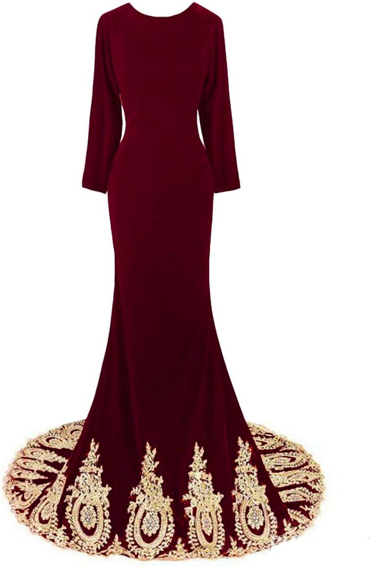 Emmani Women's Long Sleeve Velvet Evening Dress Mermaid Prom Party Dresses - Image 5
