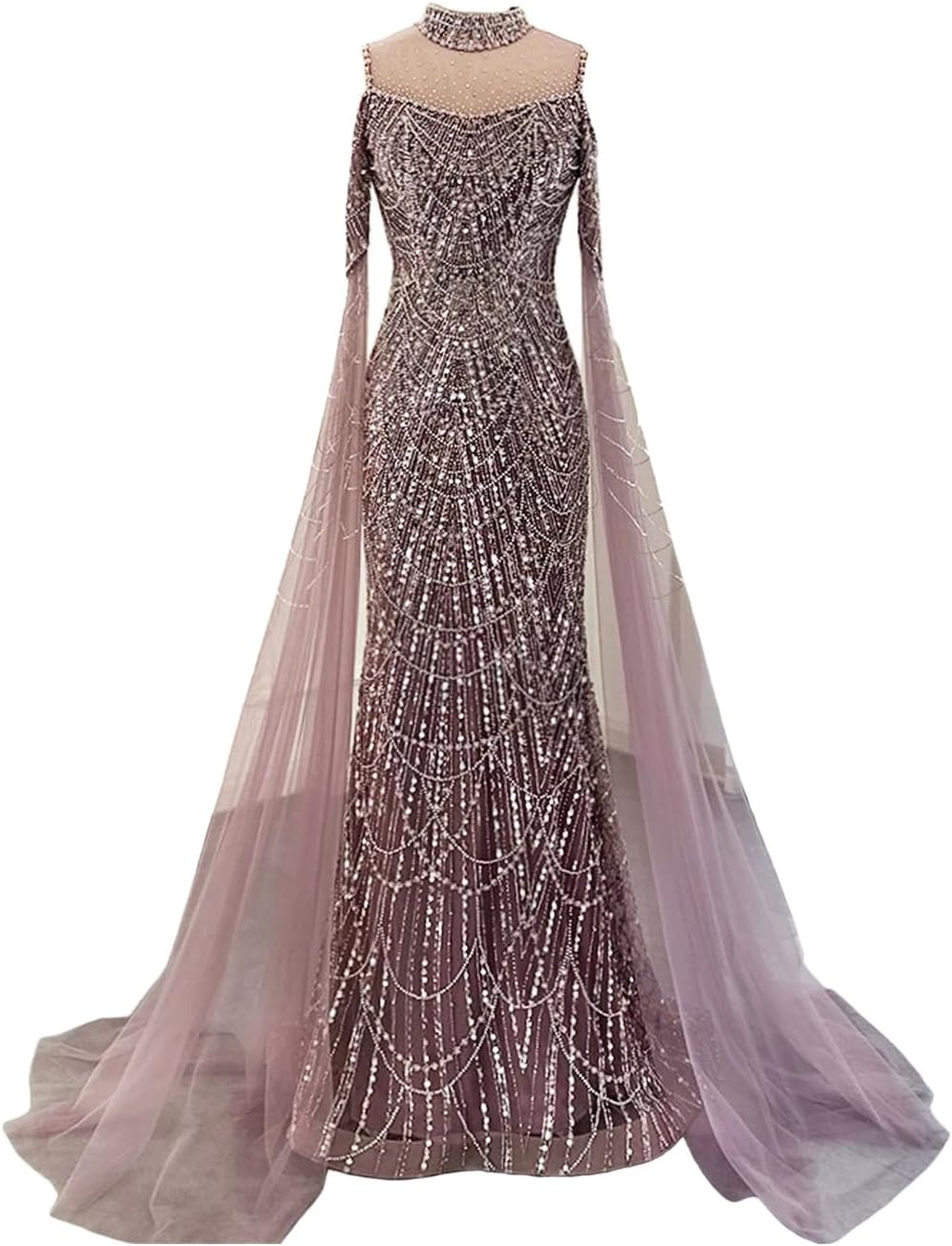 Engerla Long Sleeves Mermaid Evening Dress Luxurious Crystal Pearl Prom Dress Party Pageant Gown Sweep Train - Image 7