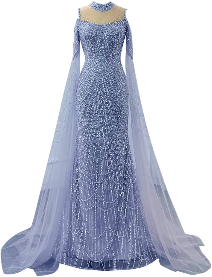 Engerla Long Sleeves Mermaid Evening Dress Luxurious Crystal Pearl Prom Dress Party Pageant Gown Sweep Train - Image 5