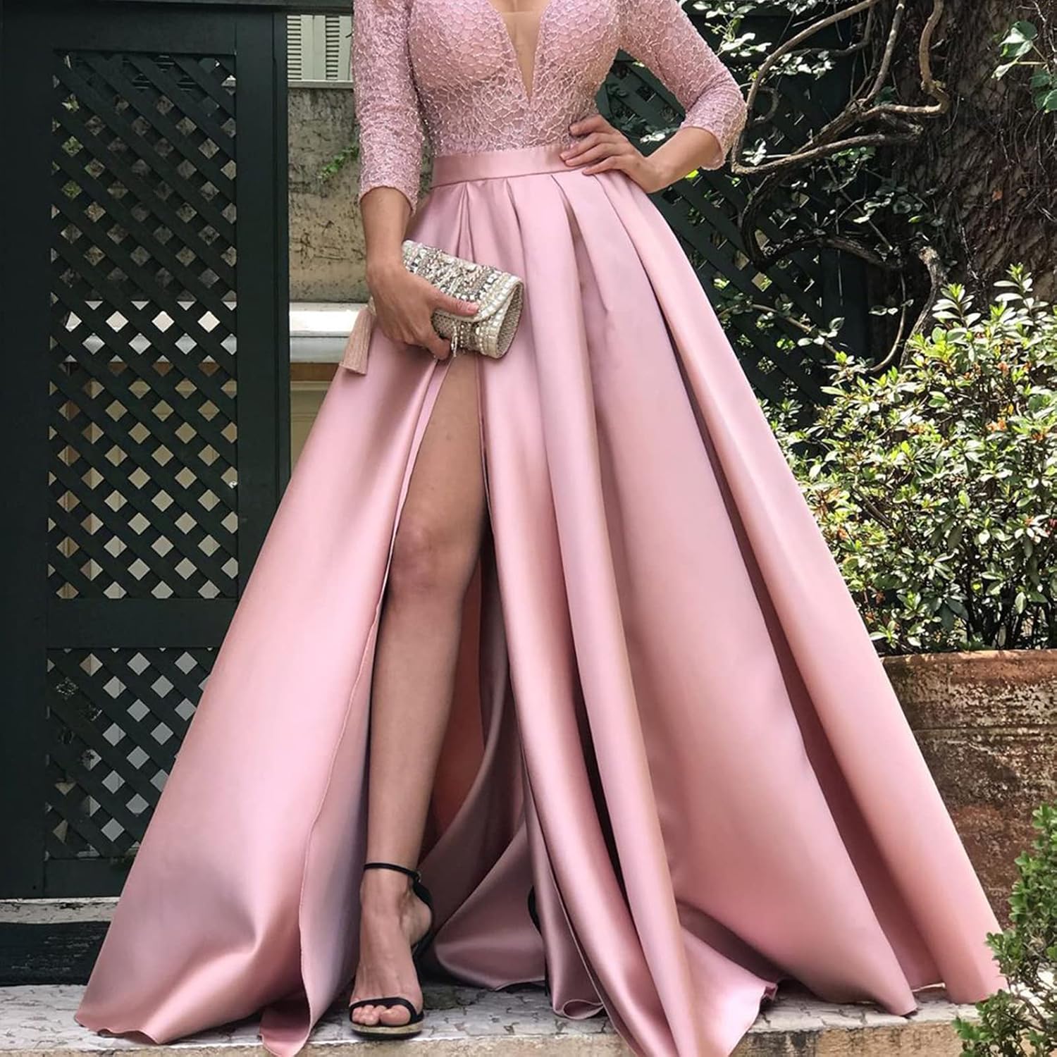 Evening Dress Women's Split Hem Long Sleeve Ball Gown Bodycon Long Dress Cocktail Party Maxi Dress Formal Occasion - Image 3