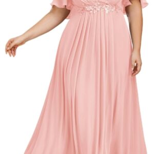 Ever-Pretty Chiffon V Neck Short Sleeves Appliques Plus Size Formal Dresses for Curvy Women Evening Gowns 01960-DA