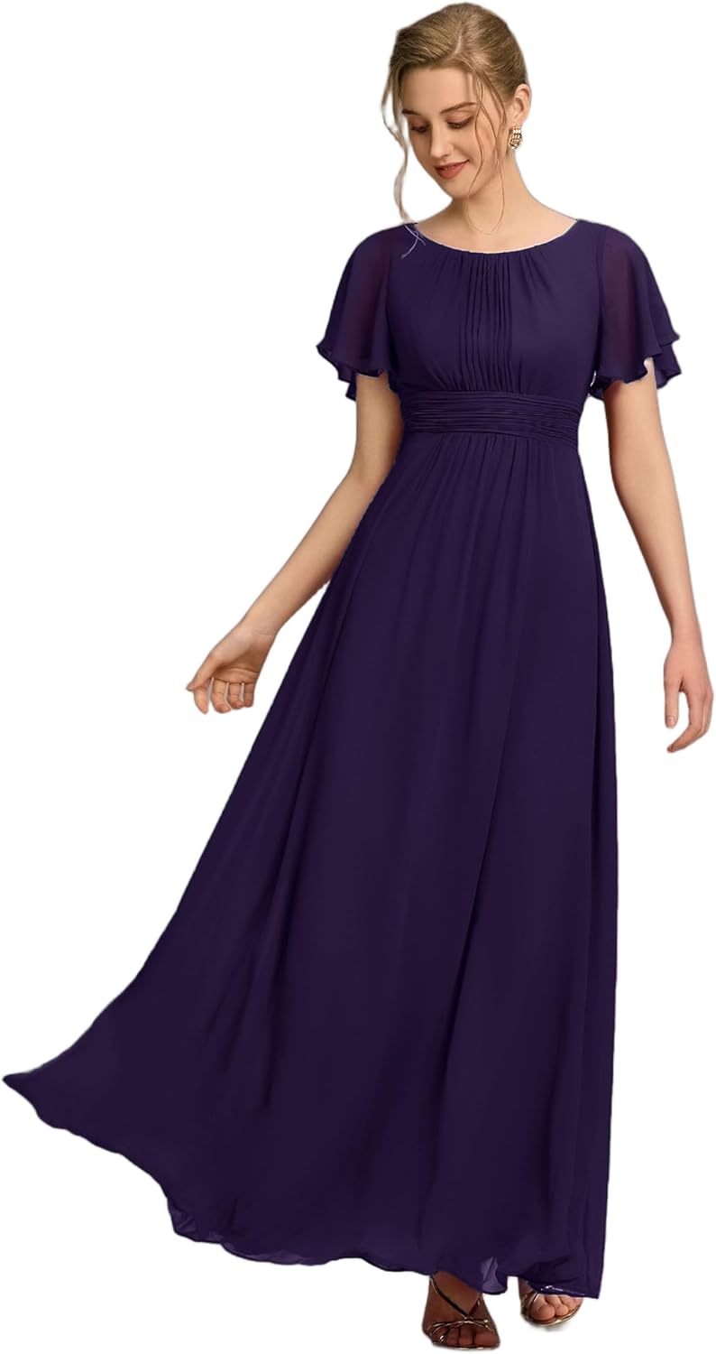 Ever-Pretty Women's Classic Round Neck Short Sleeves Chiffon Floor Length Bridesmaid Dress 01840-PH - Image 9