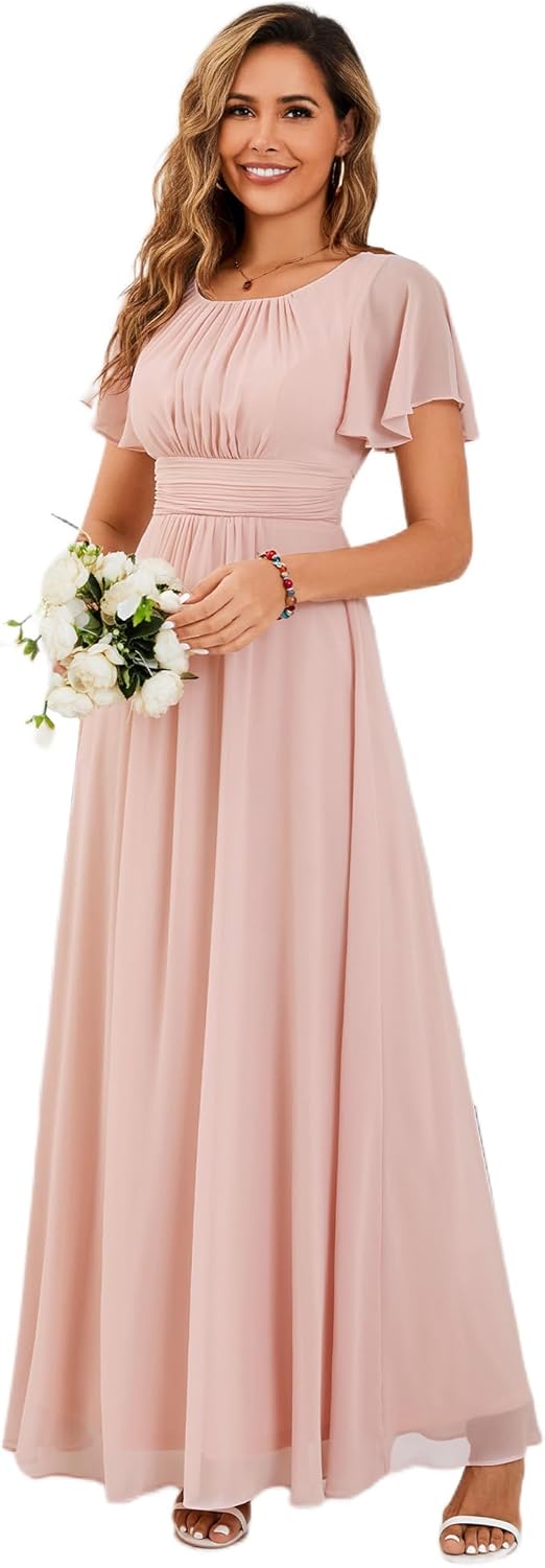 Ever-Pretty Women's Classic Round Neck Short Sleeves Chiffon Floor Length Bridesmaid Dress 01840-PH - Image 17