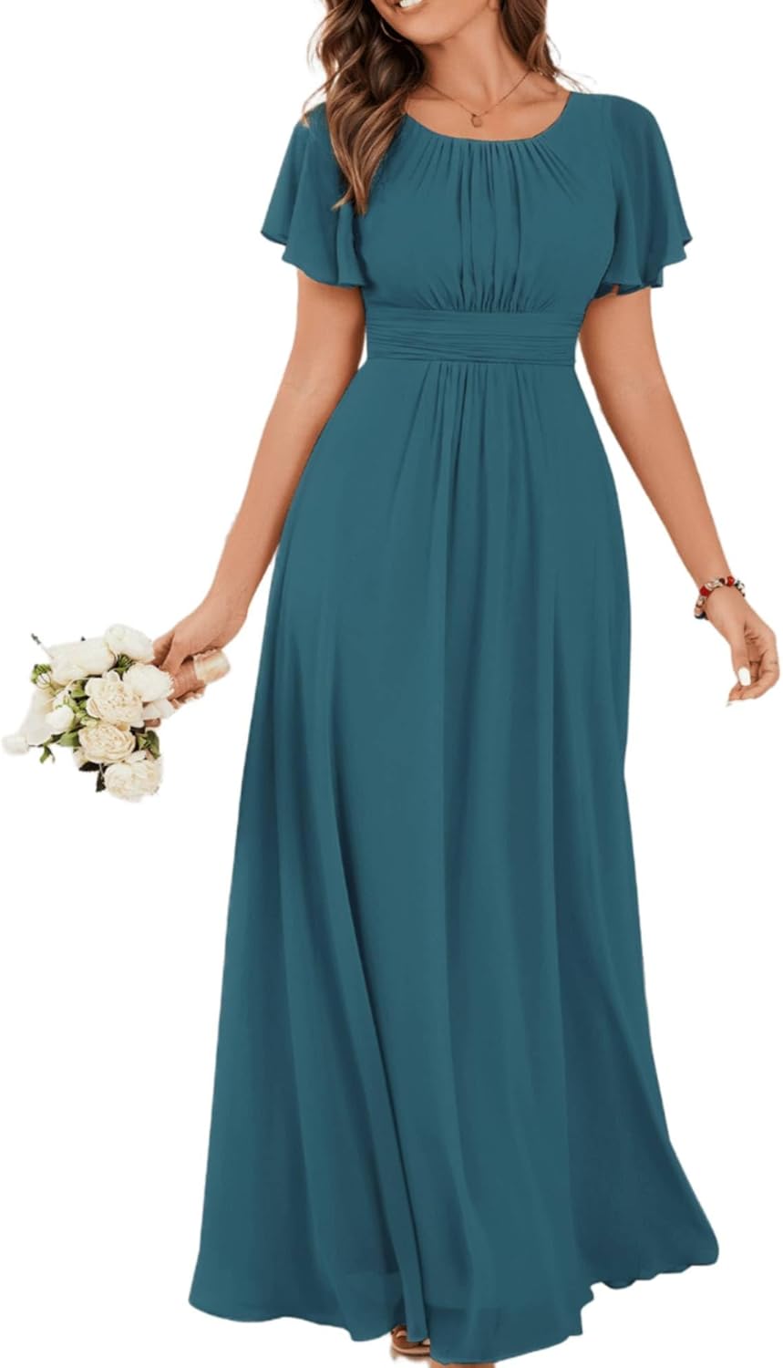 Ever-Pretty Women's Classic Round Neck Short Sleeves Chiffon Floor Length Bridesmaid Dress 01840-PH - Image 12