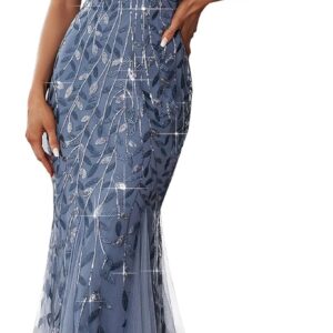 Ever-Pretty Women's Formal Dress Sequin Tulle Double V-Neck Sleeveless Mermaid Long Evening Dress 07886