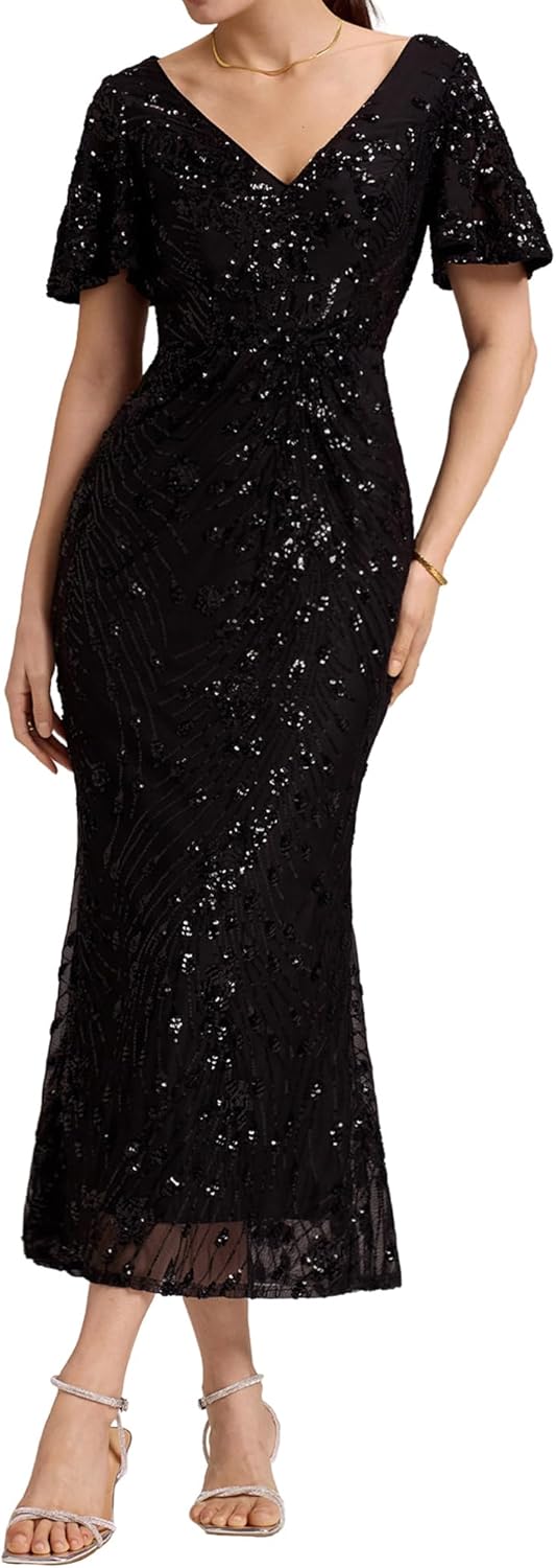 Ever-Pretty Women's Gorgeous V Neck Sequin Tulle Short Sleeves Bodycon Maxi Formal Evening Gowns 02370 - Image 15