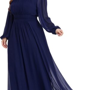 Ever-Pretty Women's Round Neck Long Sleeves Empire Waist Elastic Chiffon Flowy Plus Size Formal Evening Gown Bridesmaid Dress