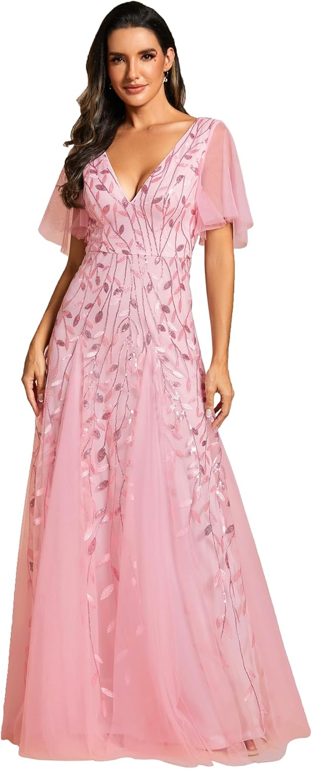 Ever-Pretty Women's Sequin Sparkly V-Neck Short Sleeve A-Line Floor Length Evening Dress 00734 - Image 18