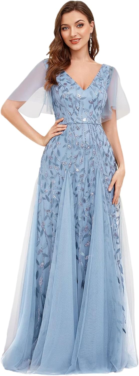 Ever-Pretty Women's Sequin Sparkly V-Neck Short Sleeve A-Line Floor Length Evening Dress 00734 - Image 16