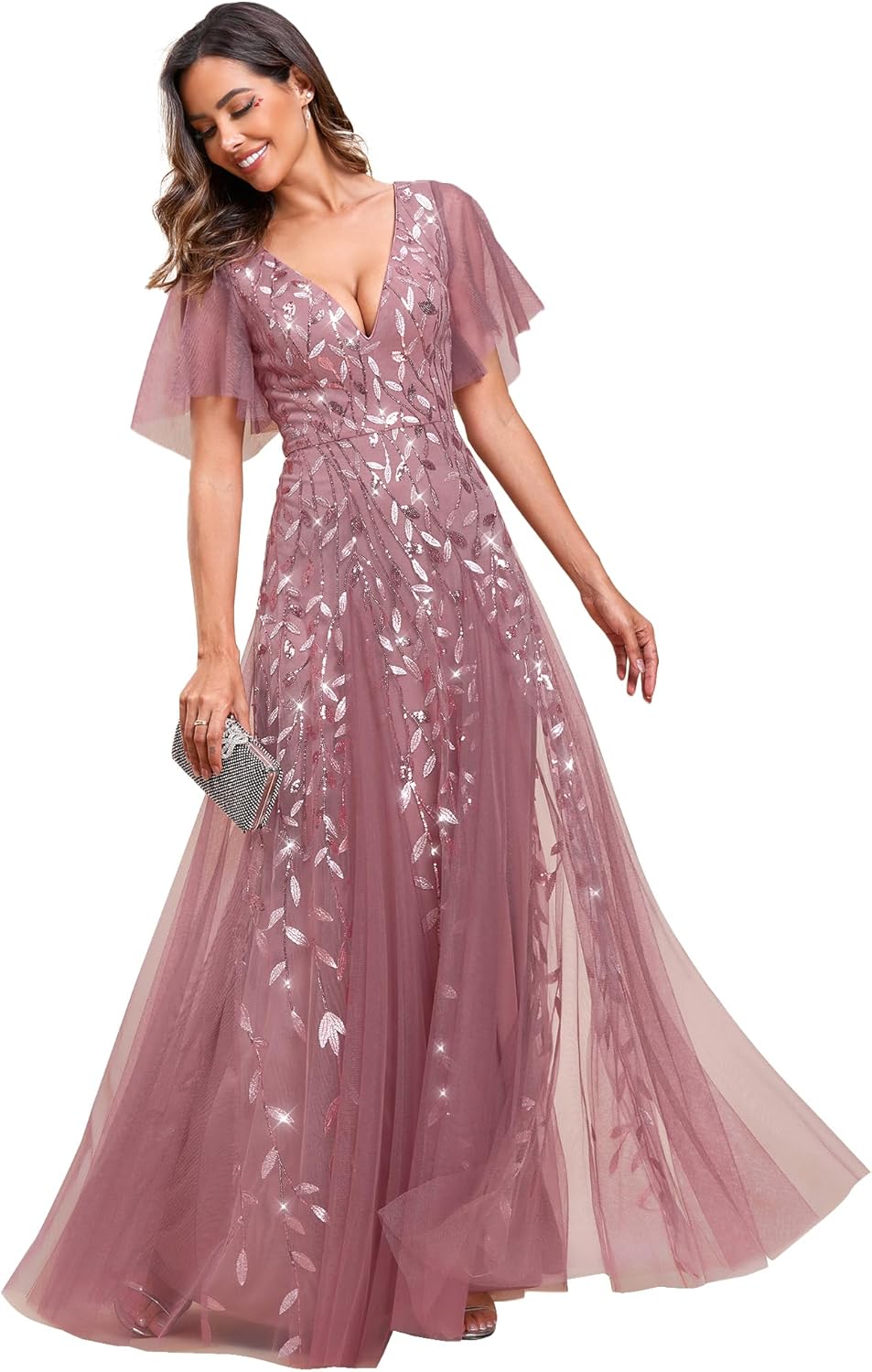 Ever-Pretty Women's Sequin Sparkly V-Neck Short Sleeve A-Line Floor Length Evening Dress 00734 - Image 20