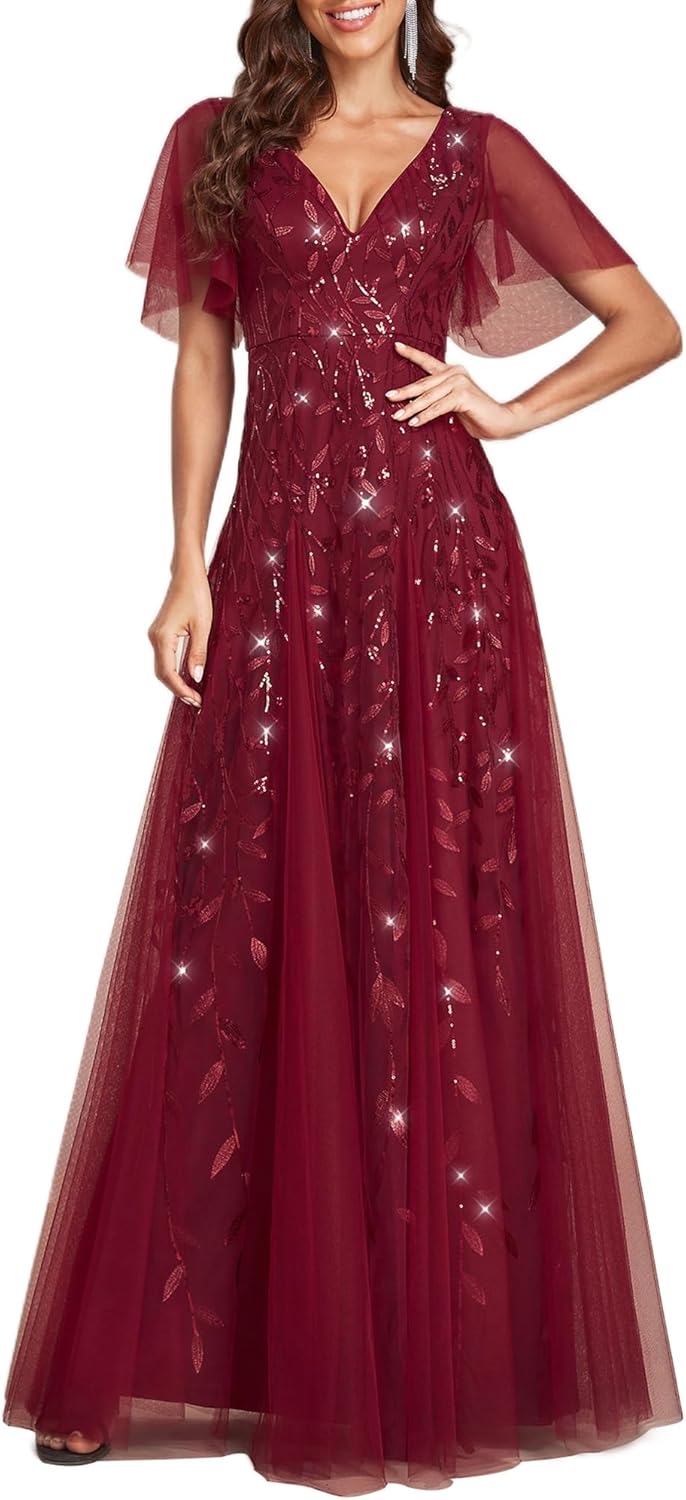 Ever-Pretty Women's Sequin Sparkly V-Neck Short Sleeve A-Line Floor Length Evening Dress 00734 - Image 17