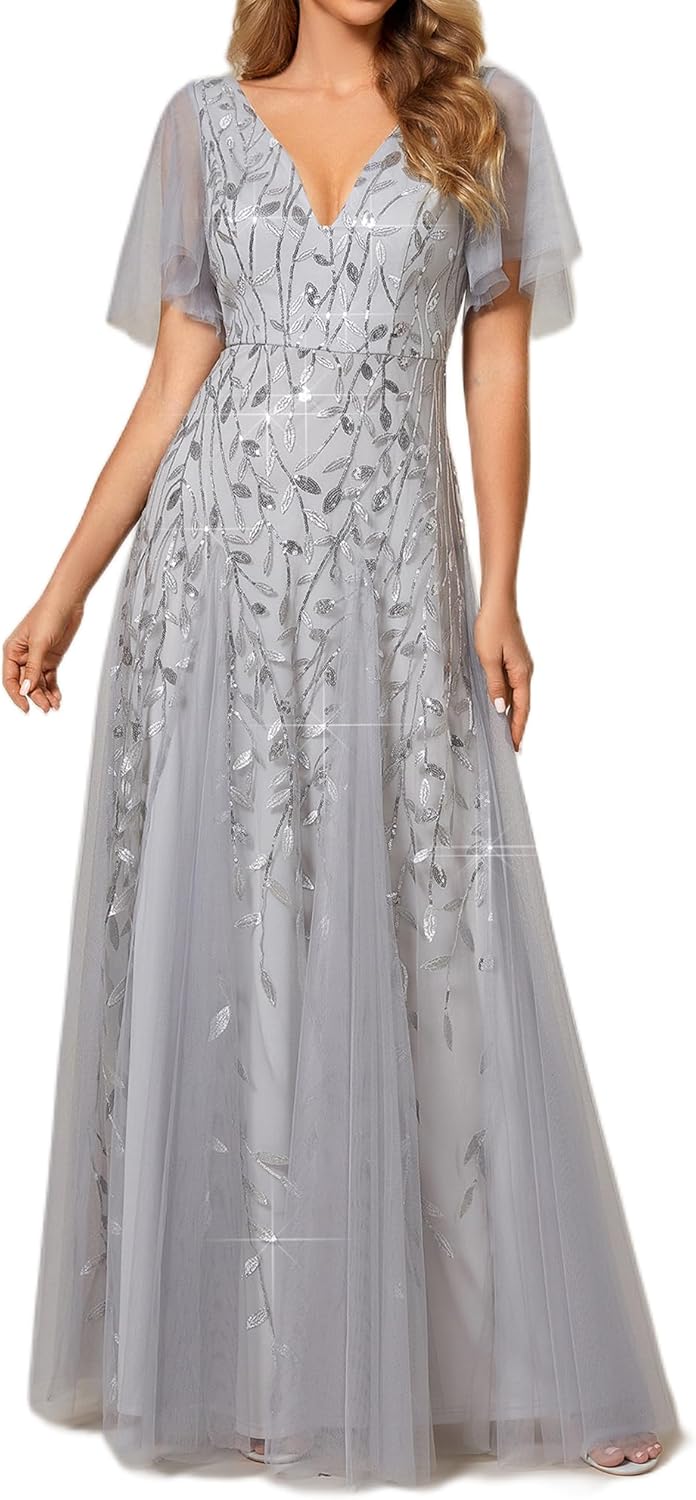 Ever-Pretty Women's Sequin Sparkly V-Neck Short Sleeve A-Line Floor Length Evening Dress 00734 - Image 22