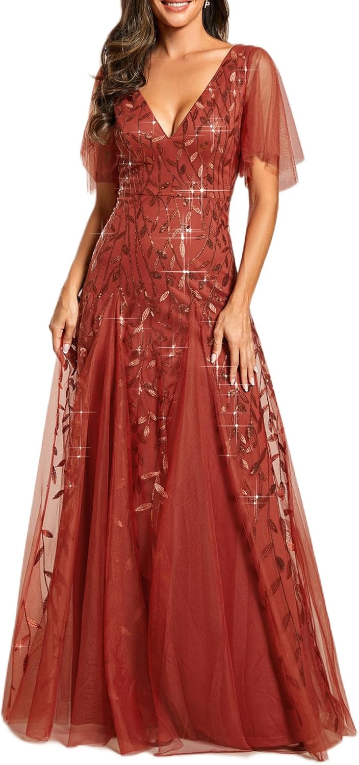 Ever-Pretty Women's Sequin Sparkly V-Neck Short Sleeve A-Line Floor Length Evening Dress 00734 - Image 7