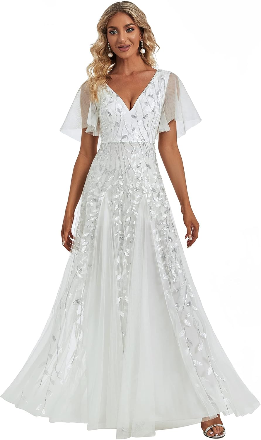 Ever-Pretty Women's Sequin Sparkly V-Neck Short Sleeve A-Line Floor Length Evening Dress 00734 - Image 23