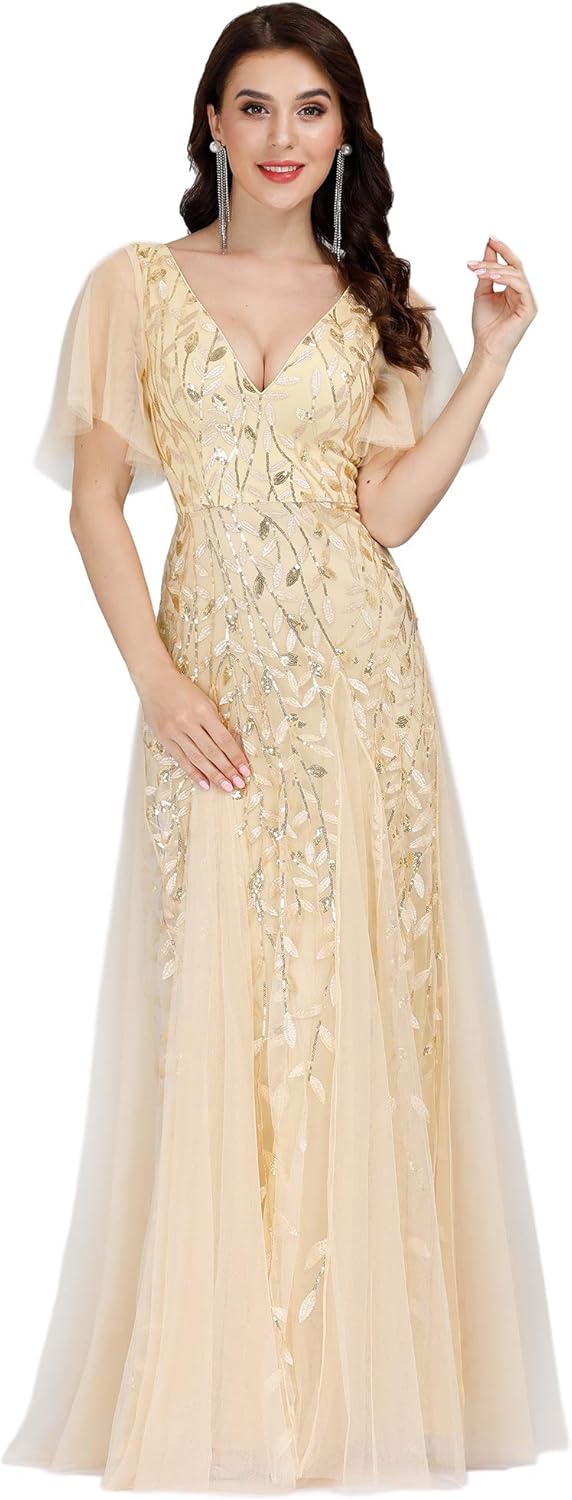 Ever-Pretty Women's Sequin Sparkly V-Neck Short Sleeve A-Line Floor Length Evening Dress 00734 - Image 12