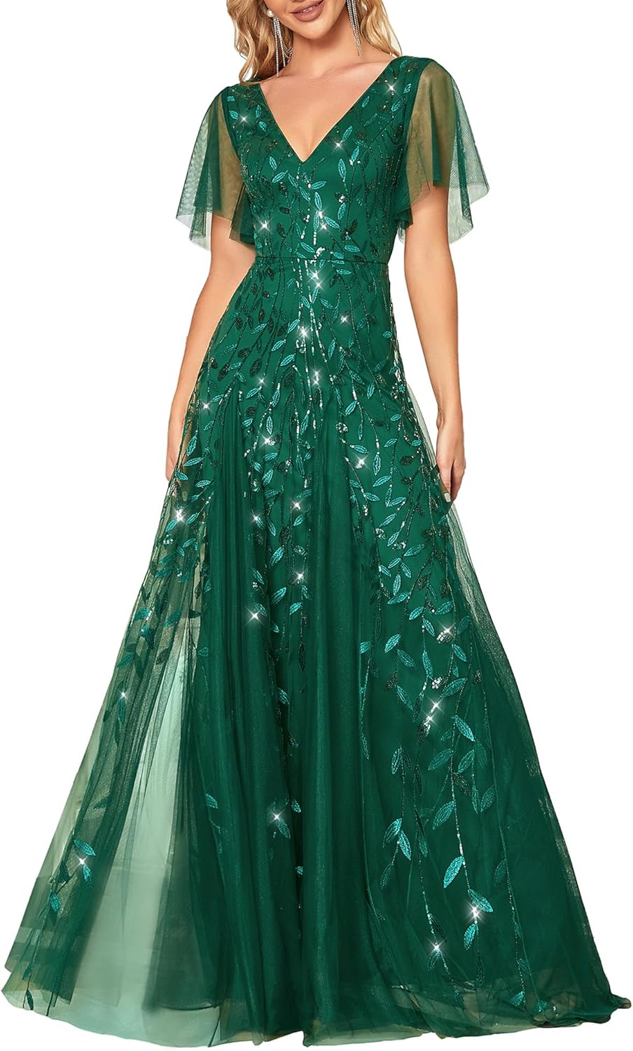 Ever-Pretty Women's Sequin Sparkly V-Neck Short Sleeve A-Line Floor Length Evening Dress 00734 - Image 9