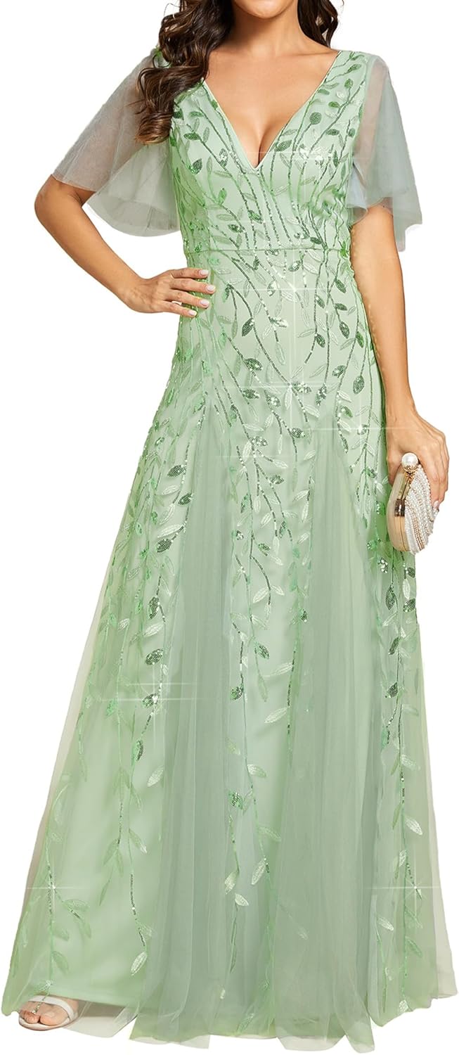 Ever-Pretty Women's Sequin Sparkly V-Neck Short Sleeve A-Line Floor Length Evening Dress 00734 - Image 10