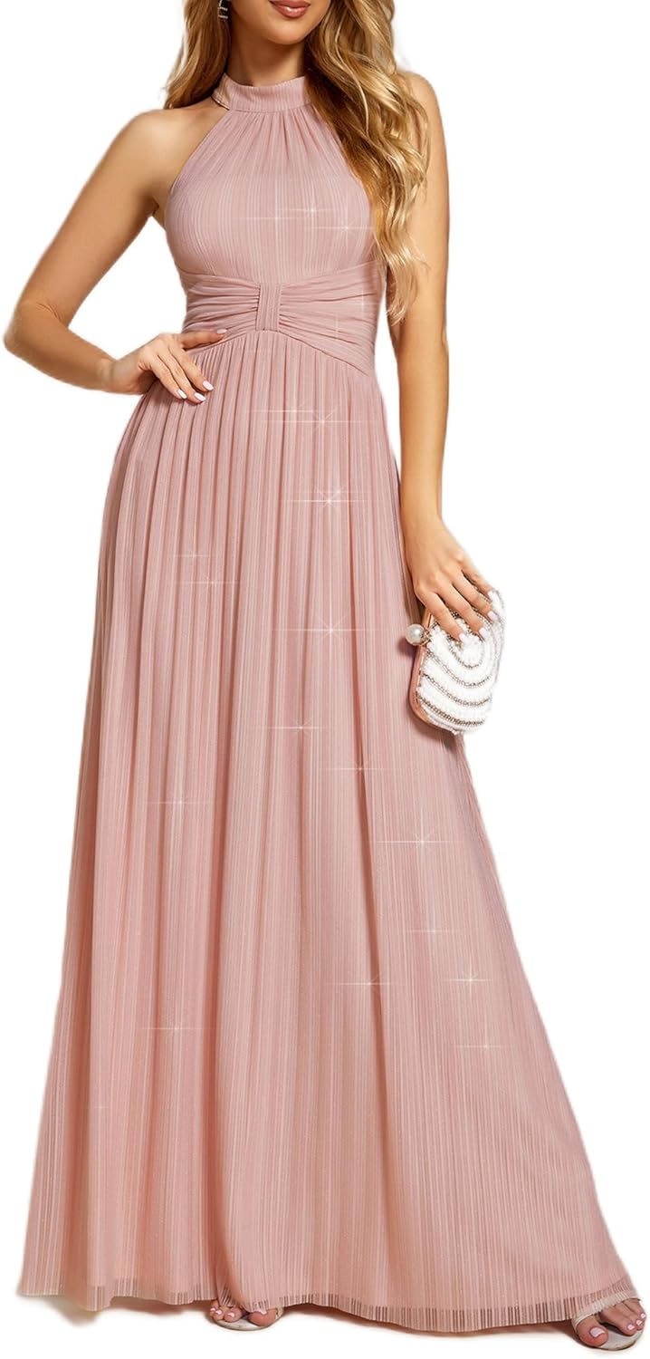 Ever-Pretty Women's Sexy Halter Sleeveless Pletaed Floor Length Glitter Evening Formal Dress 41961 - Image 16