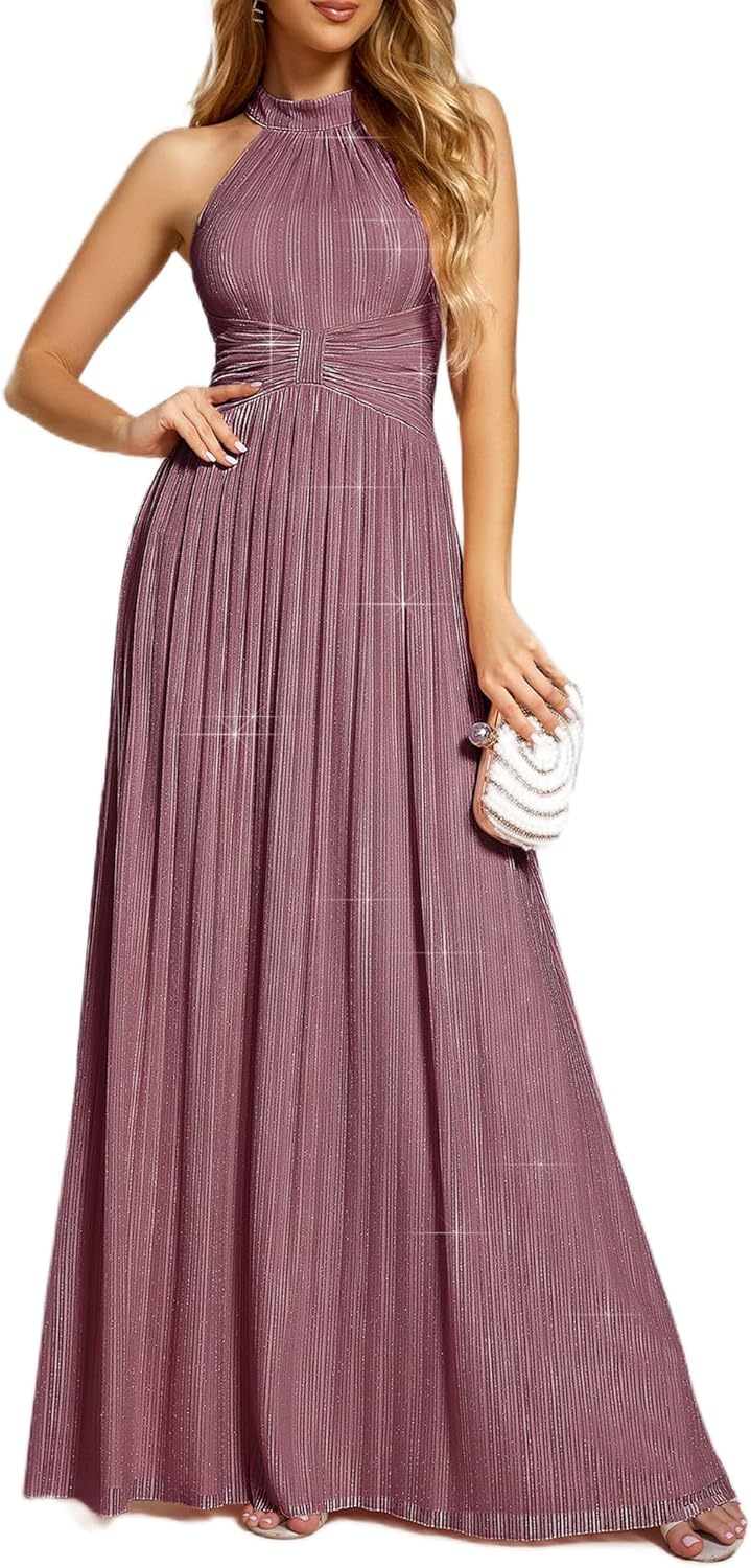 Ever-Pretty Women's Sexy Halter Sleeveless Pletaed Floor Length Glitter Evening Formal Dress 41961 - Image 9